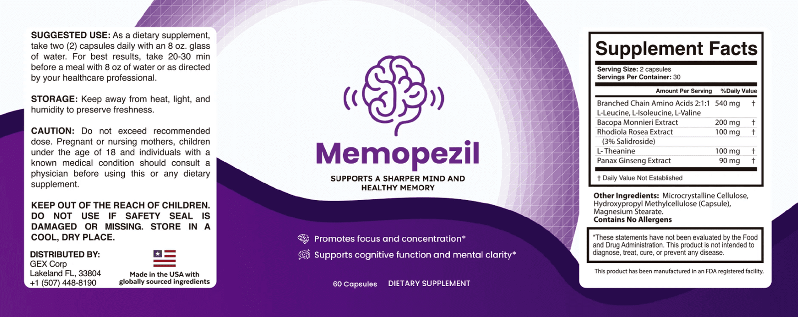 MemoPezil Supplement Facts